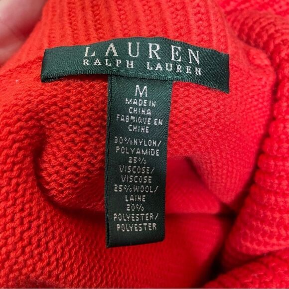 Lauren Ralph Lauren Orange‎ Wool Blend Cowl Neck Sweater Women’s Size Medium - Picture 3 of 5